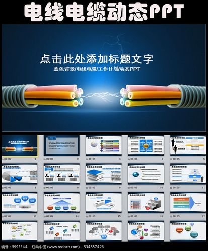 创意电线电缆光纤光缆电力ppt模板图片